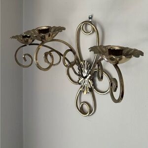 Vintage Pair Triple Arm Metal Brass Color  Candle Sconces